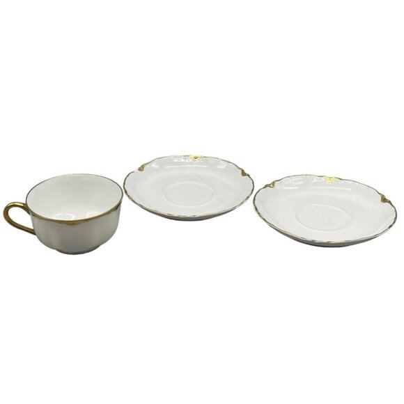 racine bavaria set of 1 tea cup & 2 saucer white with gold trim READ - Picture 1 of 13